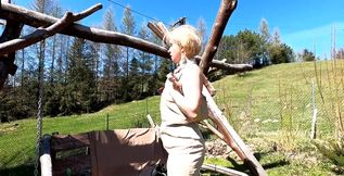 Behold the kinky outdoor play with stockings and shaved cunt in the leading roles.