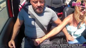 German amateur milf does public blowjob in the car while driving