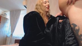 fur coat, handjob, cum on lining