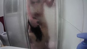 shower scene number 3, taking my husband cock on throat, pussy and ass.