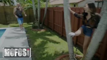 Vina Sky's Petite Perfection on Muscular Dude's Massive Cock