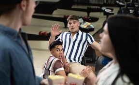 Bowling alley bang with a horny bottom being slutty