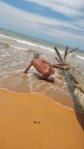 Sissy ladysilva on the beach tanned naked showing off her sexy mark hot ass
