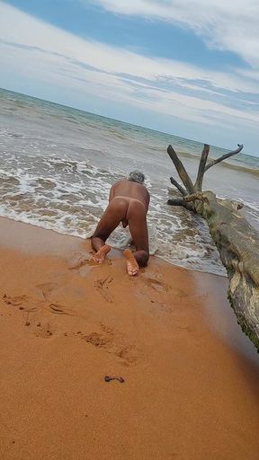 Sissy ladysilva on the beach tanned naked showing off her sexy mark hot ass