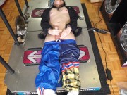 Horny nerd cums on Dance Dance Revolution Cabinet in colorful pants