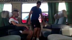 Fucked bareback in a train by straight