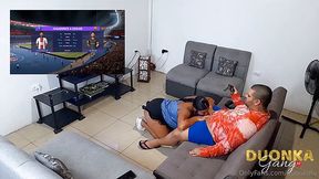 Amateur PAWG Latina sucks her BF's dick and swallows cum while he plays FIFA