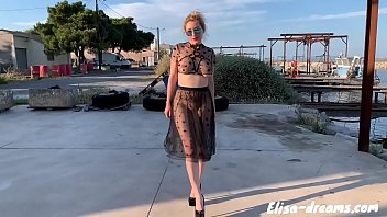 Flashing and Masturbation wearing a seethru outfit