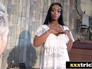 Ebony Angel Whips Out Her Breasts and Lands the Job Instantly