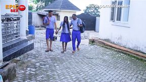 College threesome between horny girl and classmates