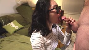 Hot Asian Chick Gives Head &amp; Gets a Huge Load on her Face