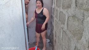 Indonesian nympho taking a bath outside, got screwed in the shower&#x1F6BF;