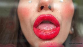 seductive red wet kiss and spit kisses
