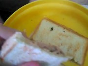This tuna and cheese sand which with lime and pepper is so fucking good