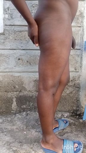 Big black ass bottom riding his dildo outside