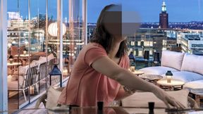 Coworker gets deepthroat blowjob at the bar by hot woman