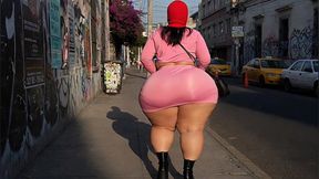Big Ass Latina in Tight Pink Skirt Walking in Public