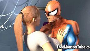 Spiderman Tongues 3D Blonde Babe's Clit