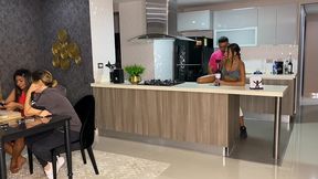 sex with a visitor: my stepsisters came to visit and i took the opportunity to have fun. we fuck in the kitchen without them seeing us, they fuck me almost next to them, i hope they don t hear my moan