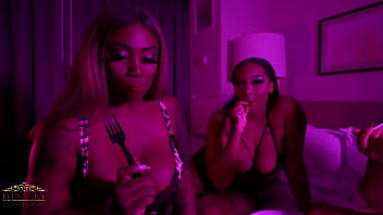 Ebony Threesome All Girl Cheesecake Mukbang