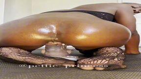 Petite ebony babe with a slim body takes on 11 inches of cock.