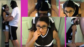 Cheerleader eRica asks for a donation, has her pigtails used as handlebars instead!