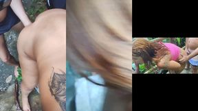 ruiva casada sai pra uma trilha na mata sozinha no caminho encontra uns caras e eles fazem a festa com a ruiva todos goza nela