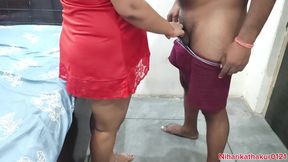 indian couple at honeymoon in hotel