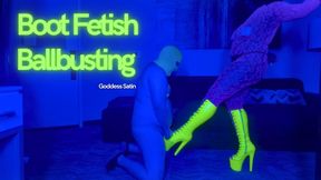 Neon Boot Fetish Ballbusting | Goddess Sadistic Satin CBT Ebony Female Domination Femdom