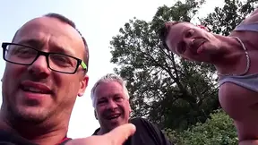 Pretty stranger fucks two guys outdoor