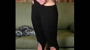 Hot photoshoot featuring Hazel Ash in a shiny button-down and yoga pants