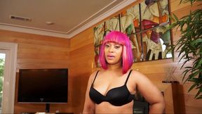 hot long haired ebony beauty gets her pussy penetrated by hot black honey pinky who is wearing a strap on