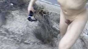 Naked amateur caught pleasuring herself outdoors in the rain, then gets