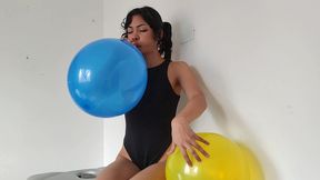 skinny teen looner gets colorful balloon massage on bed