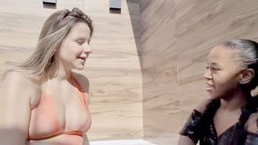 WORSHIPING THE DWARF'S FOOT AND COMPARING OUR SIZES - BY ANANZINHA AND GABRIELA BLOND - CLIP 1 IN FULL HD