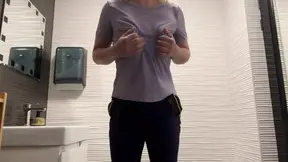 Hidden pleasure in a public toilet - female squirt with bottle
