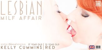 Two sexy mature ladies having lesbian sex.