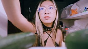 Japanese girl's late night snack turns into a protein facial