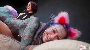 Dominatrix Controls Tattooed Anuskatzz With Miss Flora