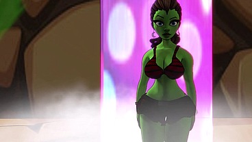 A green big booty alien steps out of a portal for some bbc sex - AI powered voice overs