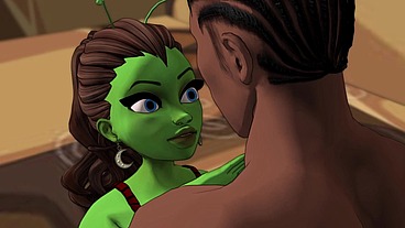 A green big booty alien steps out of a portal for some bbc sex - AI powered voice overs