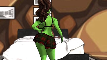 A green big booty alien steps out of a portal for some bbc sex - AI powered voice overs