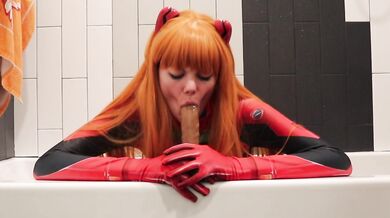 Asuka Cosplay Gets Choked Blindfolded Dildo Ride in Tight Catsuit