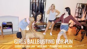Girls ballbusting for fun - Goddess Luna Law, Miss Amy & Peggin Thee Stallion