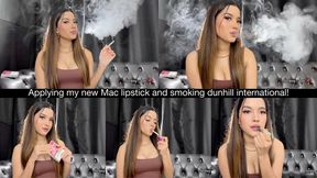 Applying my new Mac lipstick and smoking dunhill international!