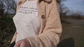 Boobwalk on the Side of the Road, Braless Walking in See Thru Shirt