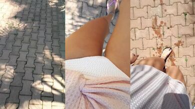 Public park desperation, peeing bikini female POV