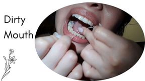 Dirty mouth dental floss and food debris