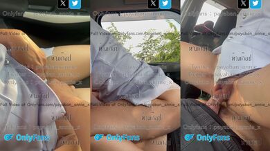 Thai nurse in uniform rides cock in car before shift