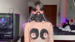 Hare Fuyu unwraps herself from the bondage tape and shows the marks on her skin! - selfbondage, tape, gagged, stuffing